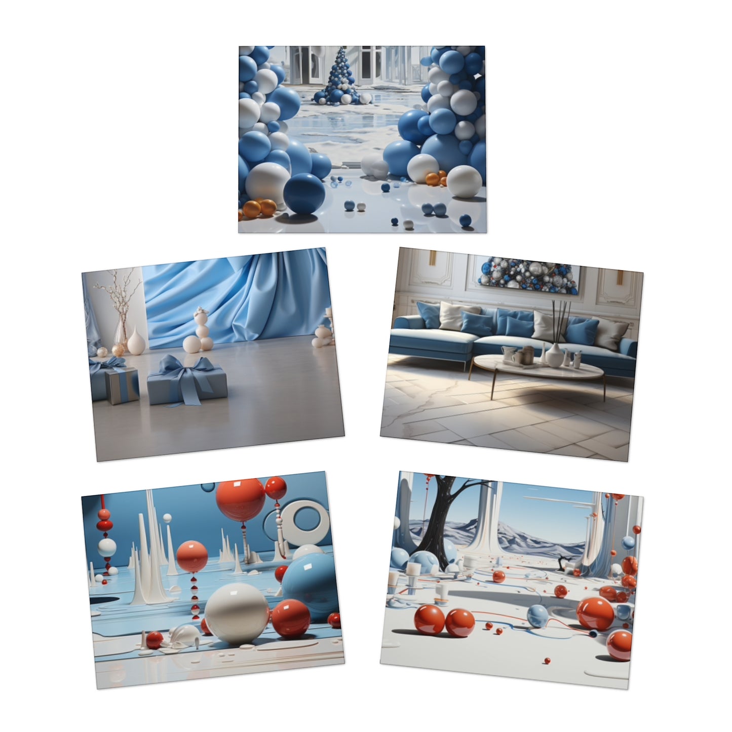 Euphoric Elegance: Vibrant Holiday Greeting Card Set (5-Pack)
