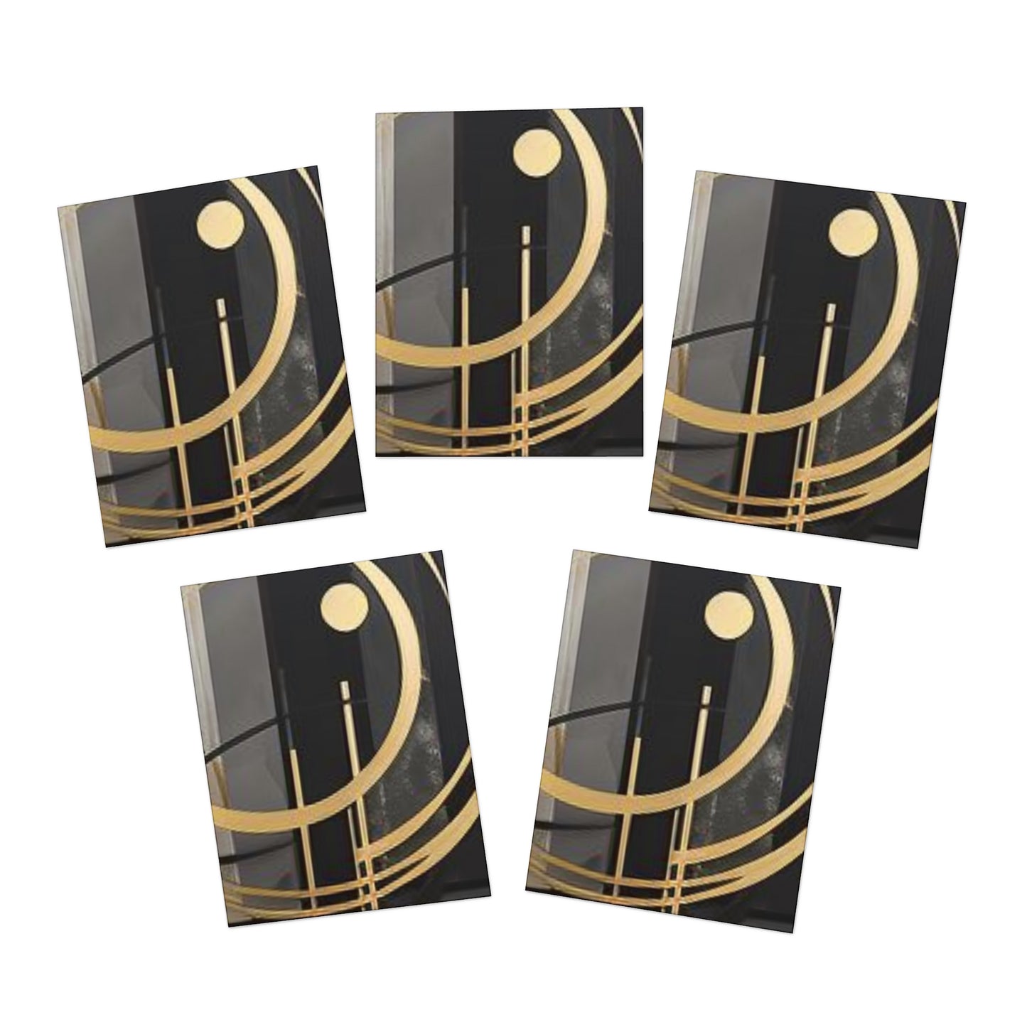 Elegance in Ink: Gold & Black Abstract Art Note Card Set(5-Pack)