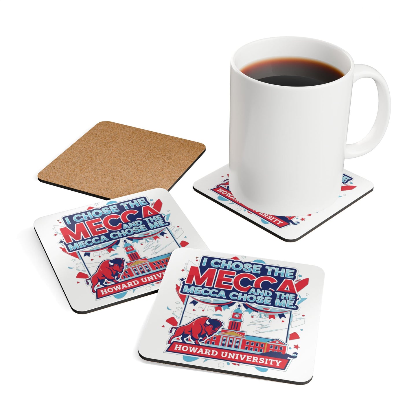 Howard University Coaster Set 7 – HU Pride Campus & Bison Design