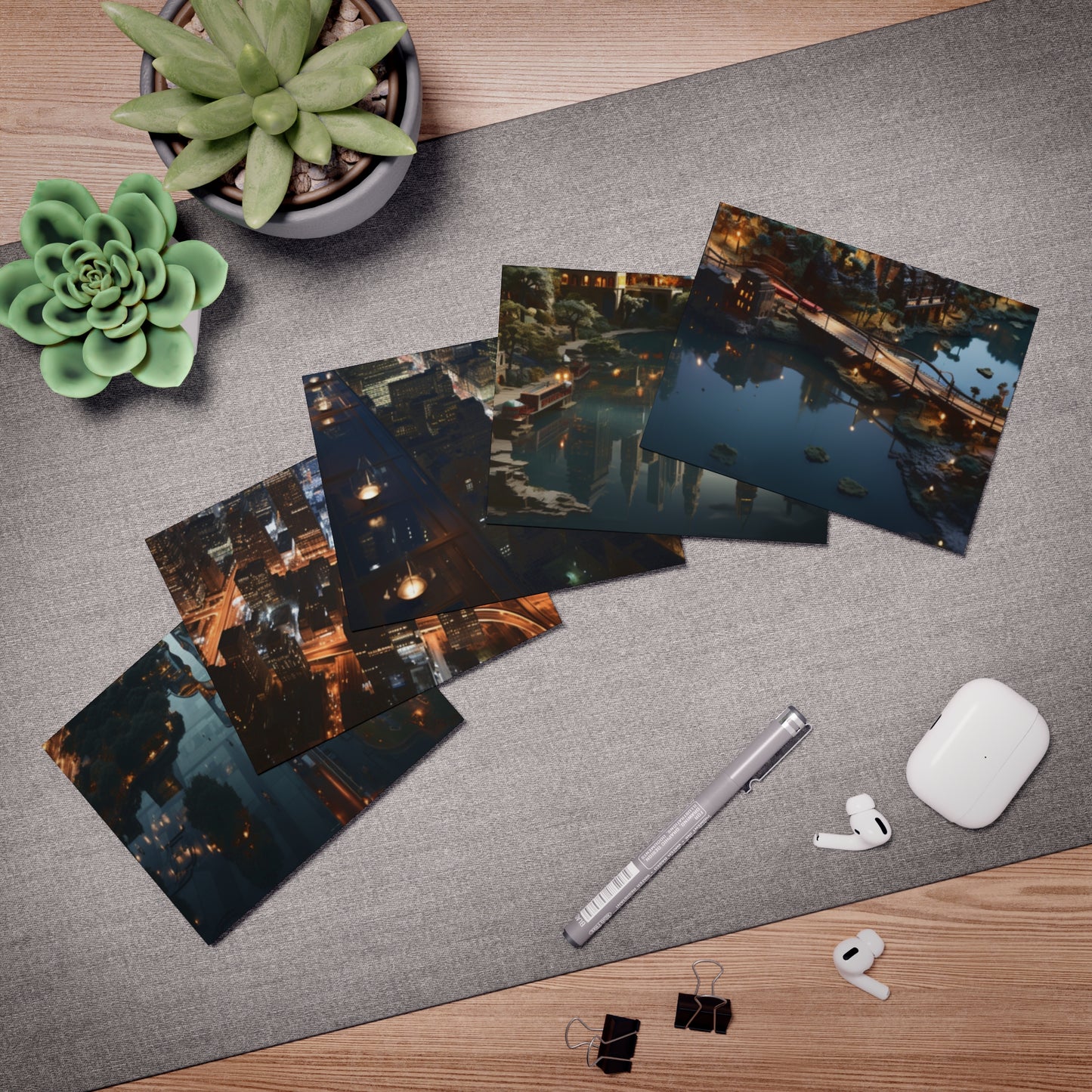 Skyline Vista: Hyper-Realistic 3D Cityscape Note Cards (5-Pack)