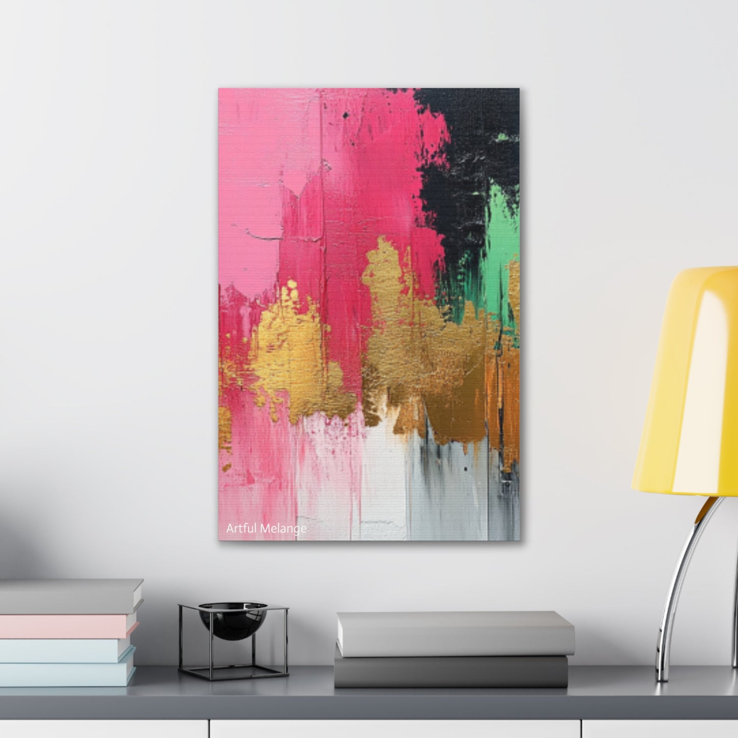 Acrylic Abstract Canvas Print - Homage to the Divine Nine/Pink Green Black and Gold 1
