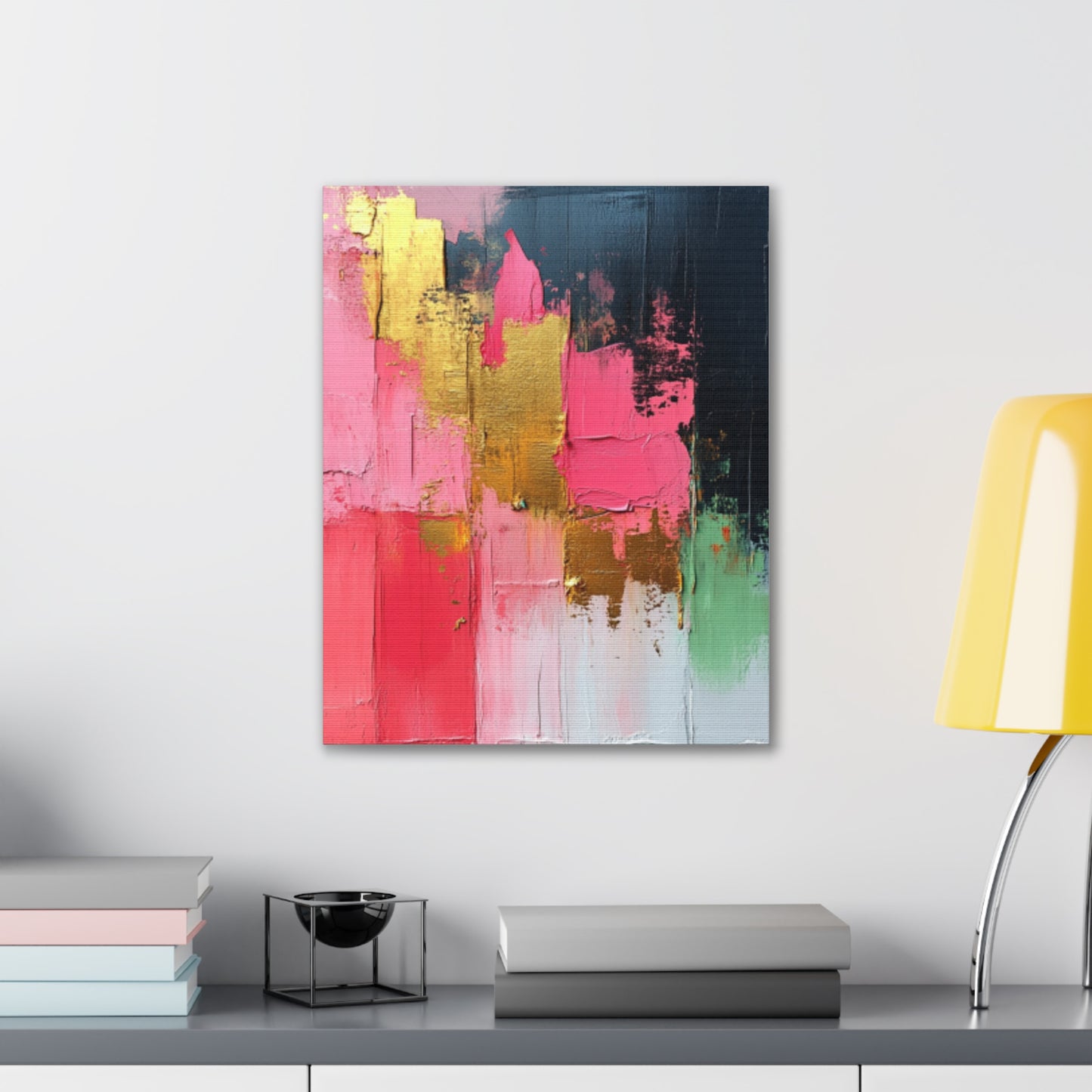 Acrylic Abstract Canvas Print - Homage to the Divine Nine/Pink Green Black and Gold 3