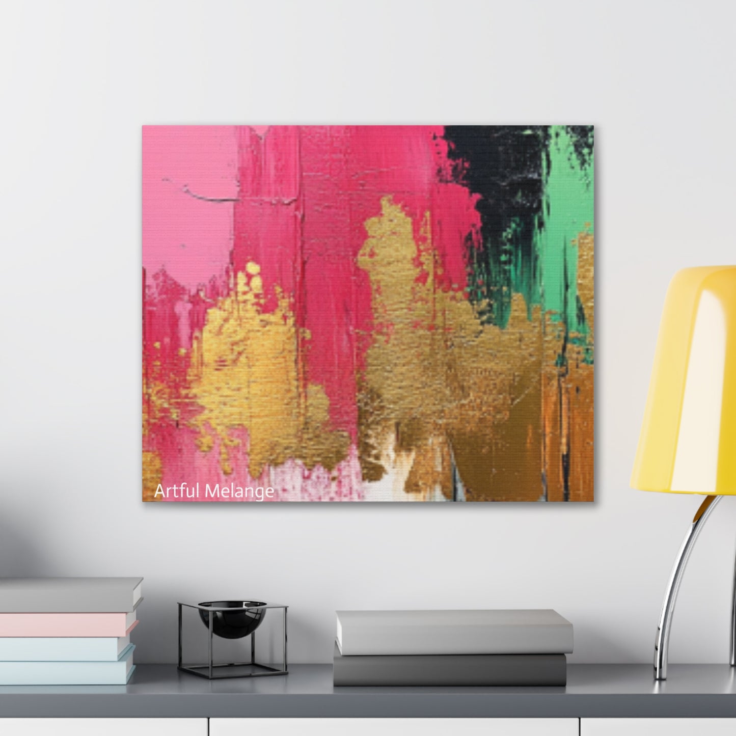 Acrylic Abstract Canvas Print - Homage to the Divine Nine/Pink Green Black and Gold 1