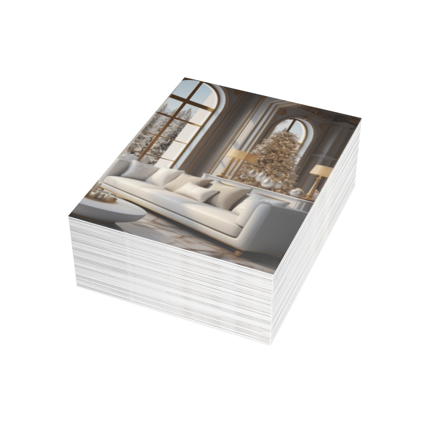 Elegance in Gold & White Christmas Notecards (1, 10, 30, and 50pcs)