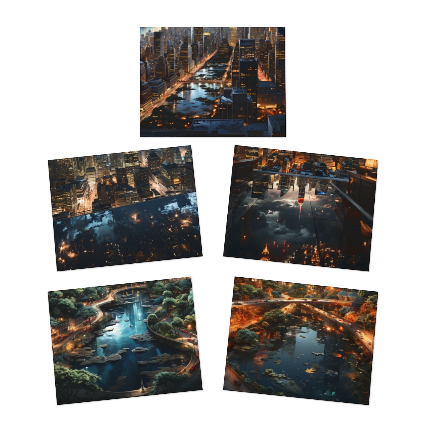 Skyline Vista: Hyper-Realistic 3D Cityscape Note Cards (5-Pack)