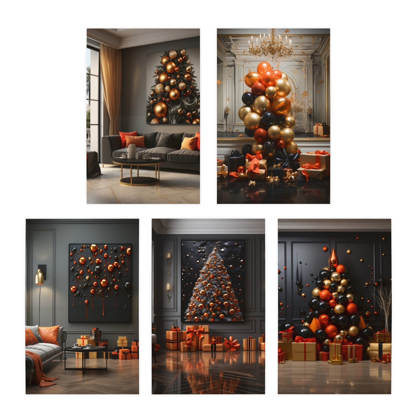 Euphoric Elegance: Vibrant Holiday Greeting Card Set (5-Pack)