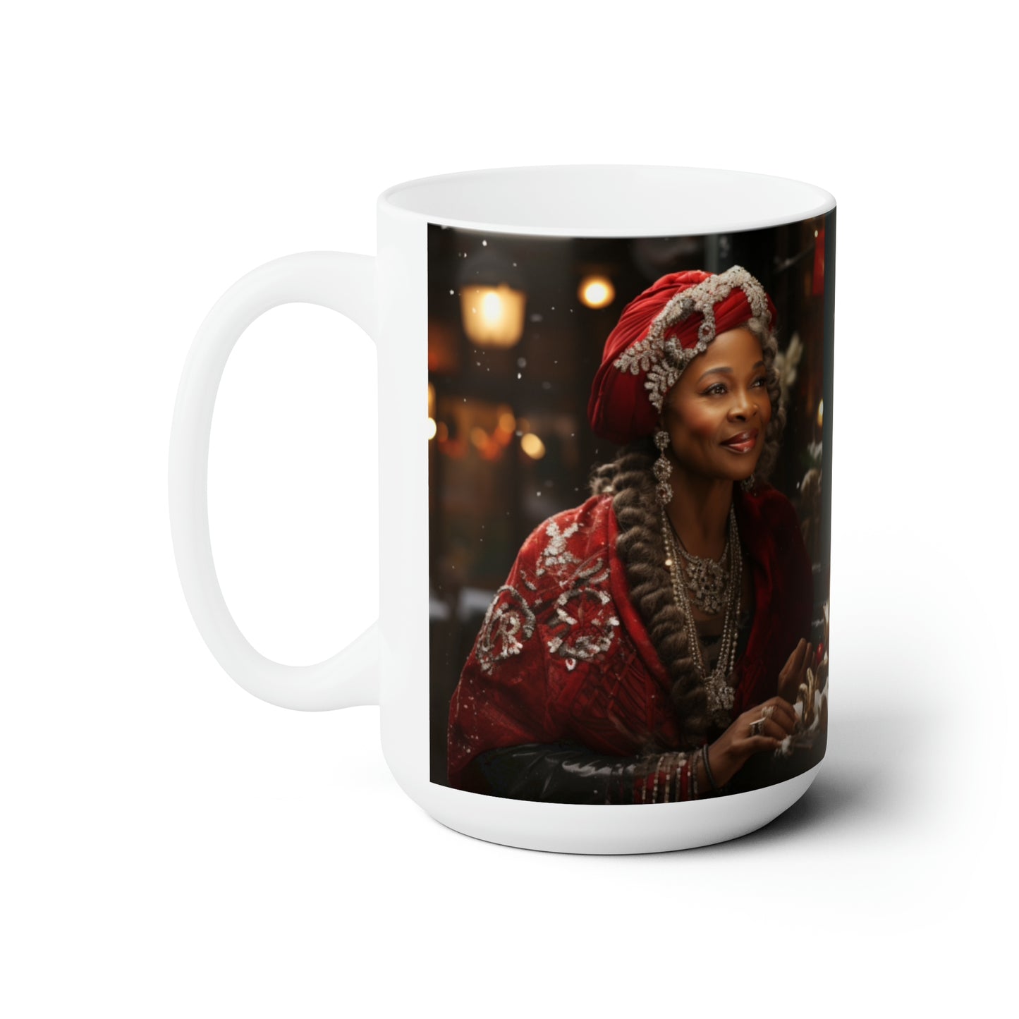 Queen Claus   White Ceramic Holiday Mug 15oz
