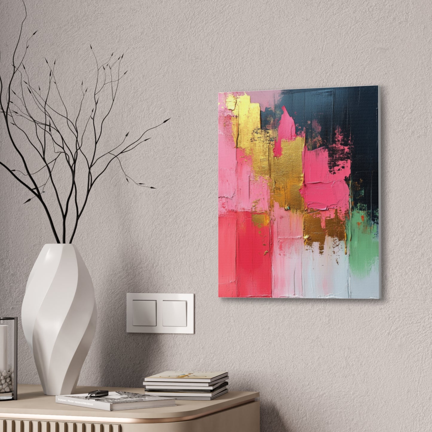Acrylic Abstract Canvas Print - Homage to the Divine Nine/Pink Green Black and Gold 3