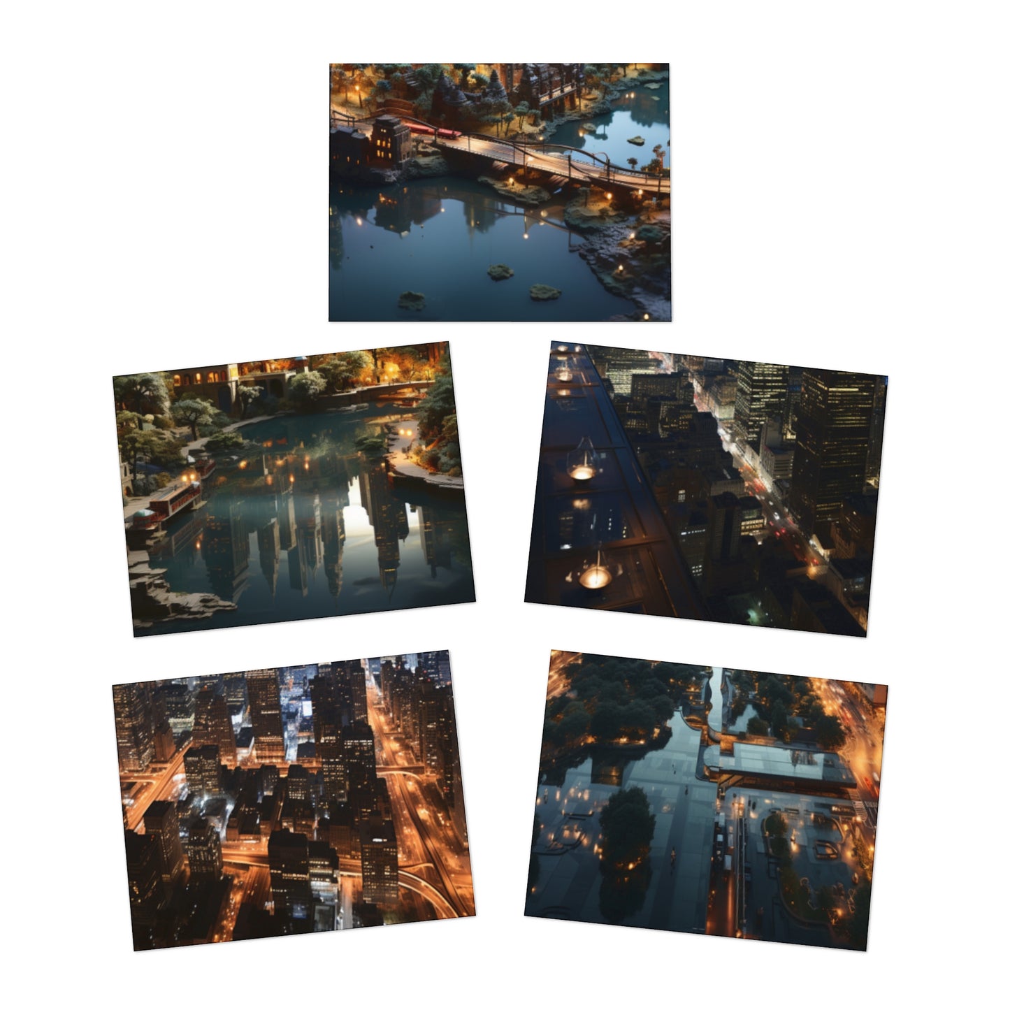 Skyline Vista: Hyper-Realistic 3D Cityscape Note Cards (5-Pack)