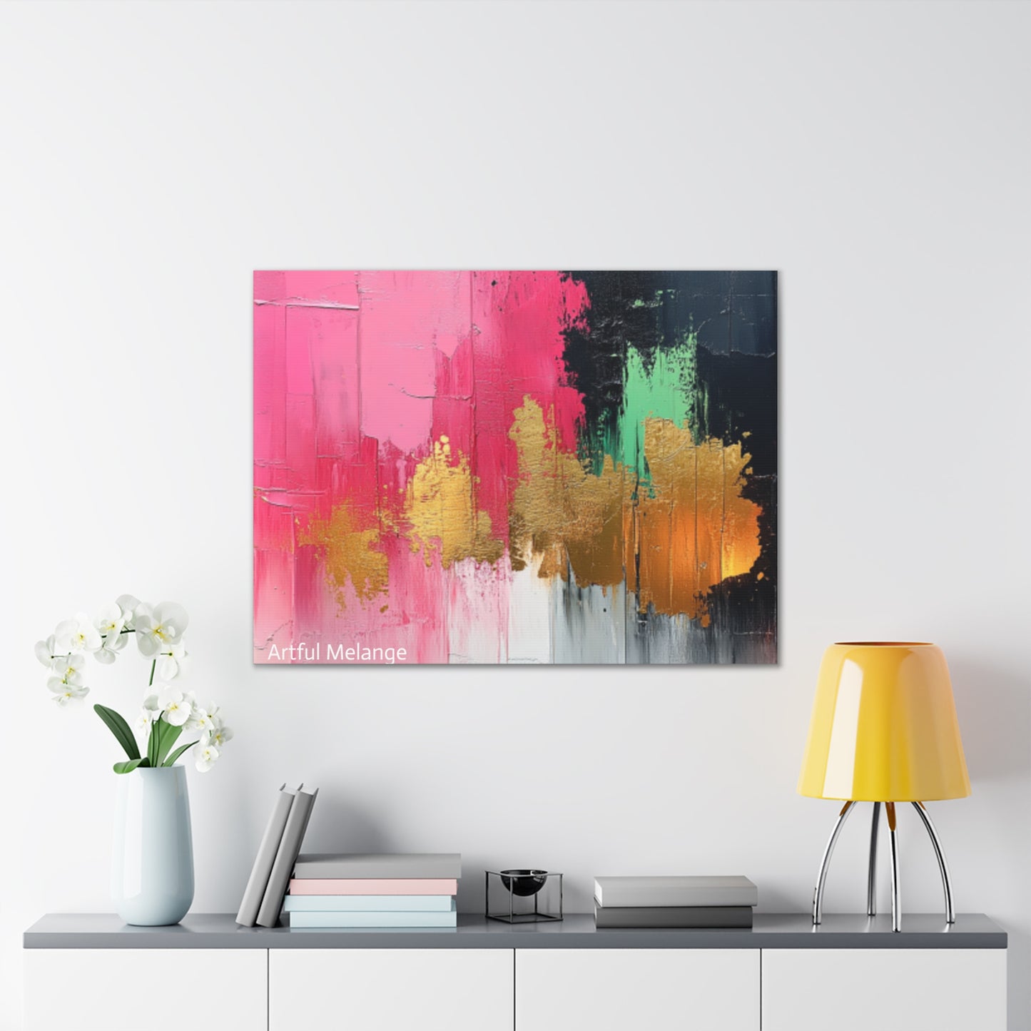 Acrylic Abstract Canvas Print - Homage to the Divine Nine/Pink Green Black and Gold 1