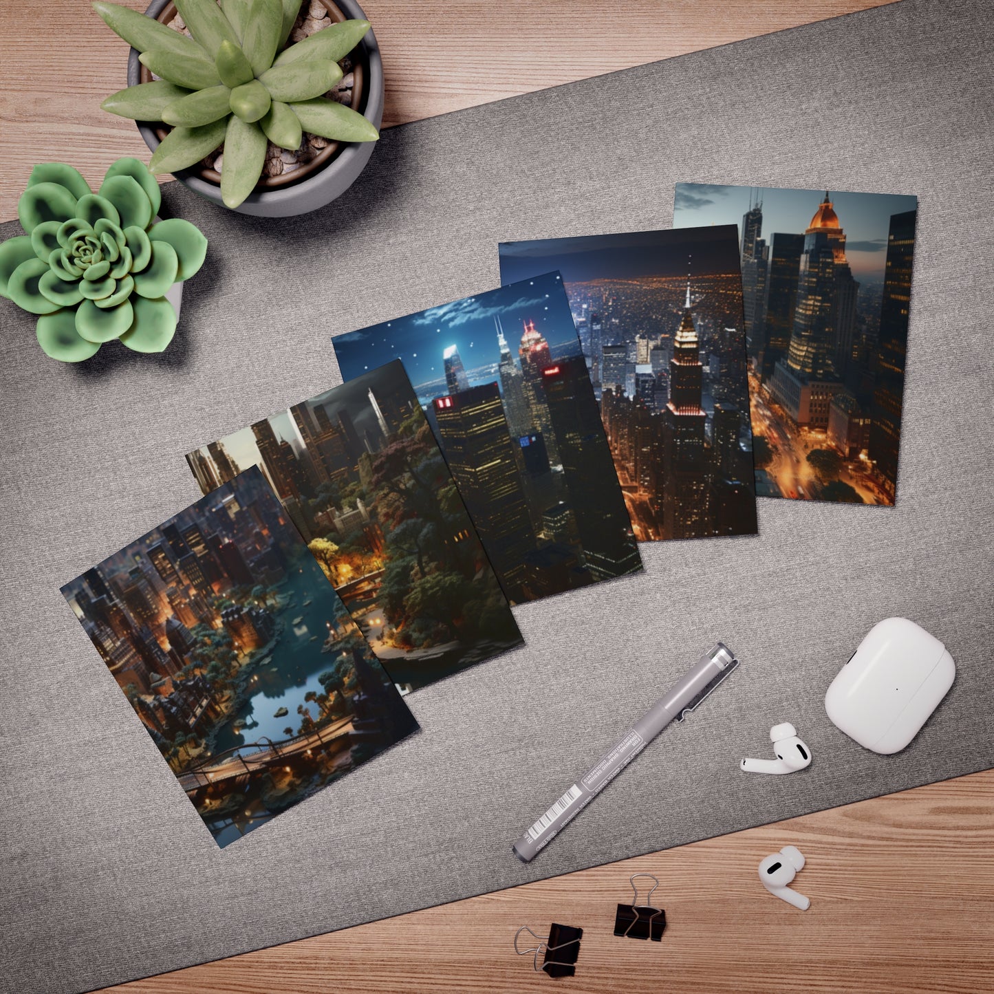 Skyline Vista: Hyper-Realistic 3D Cityscape Note Cards (5-Pack)
