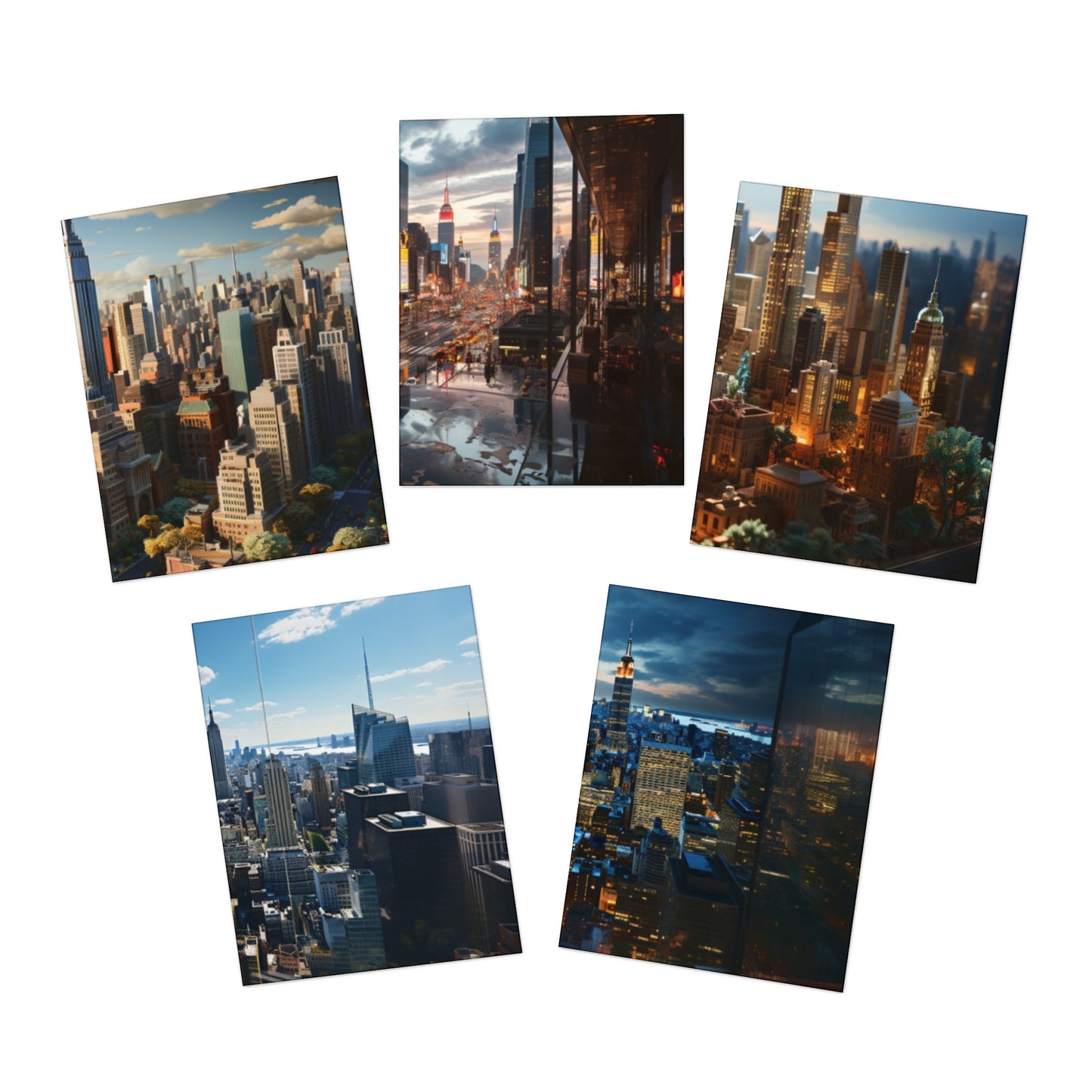 Skyline Vista: Hyper-Realistic 3D Cityscape Note Cards (5-Pack)