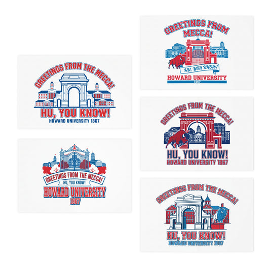 Greetings From The Mecca  Multi-Design Greeting Card Set/5 Pak/ Bold Howard University pride in a clean, vibrant design for every occasion.