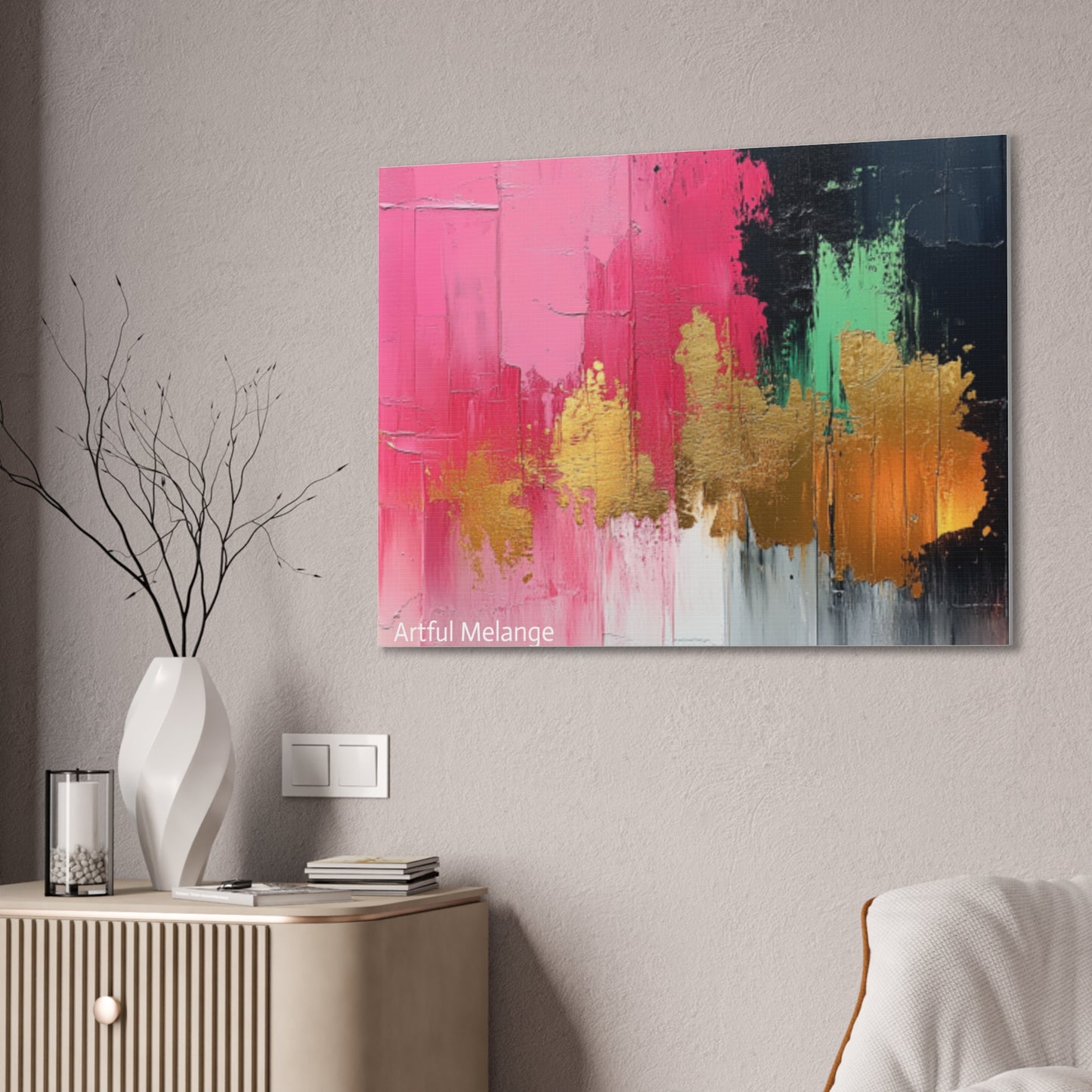 Acrylic Abstract Canvas Print - Homage to the Divine Nine/Pink Green Black and Gold 1