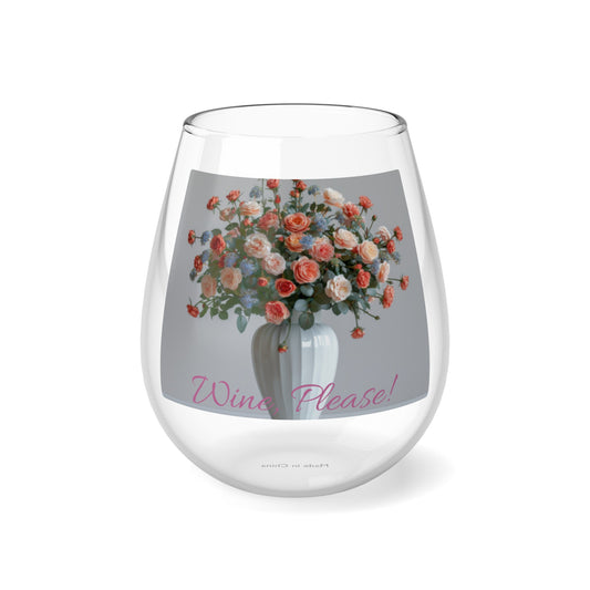 Floral Elegance Stemless Wine Glass, 11.75oz
