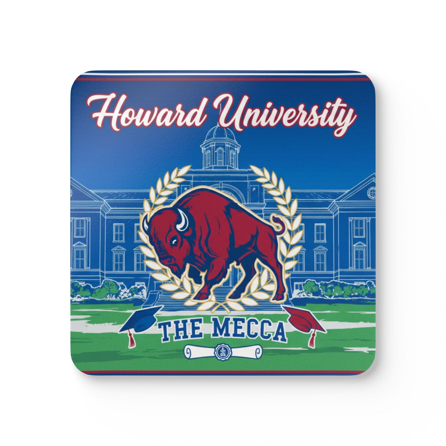 Howard University Coaster Set 4 – HU Pride Campus & Bison Design