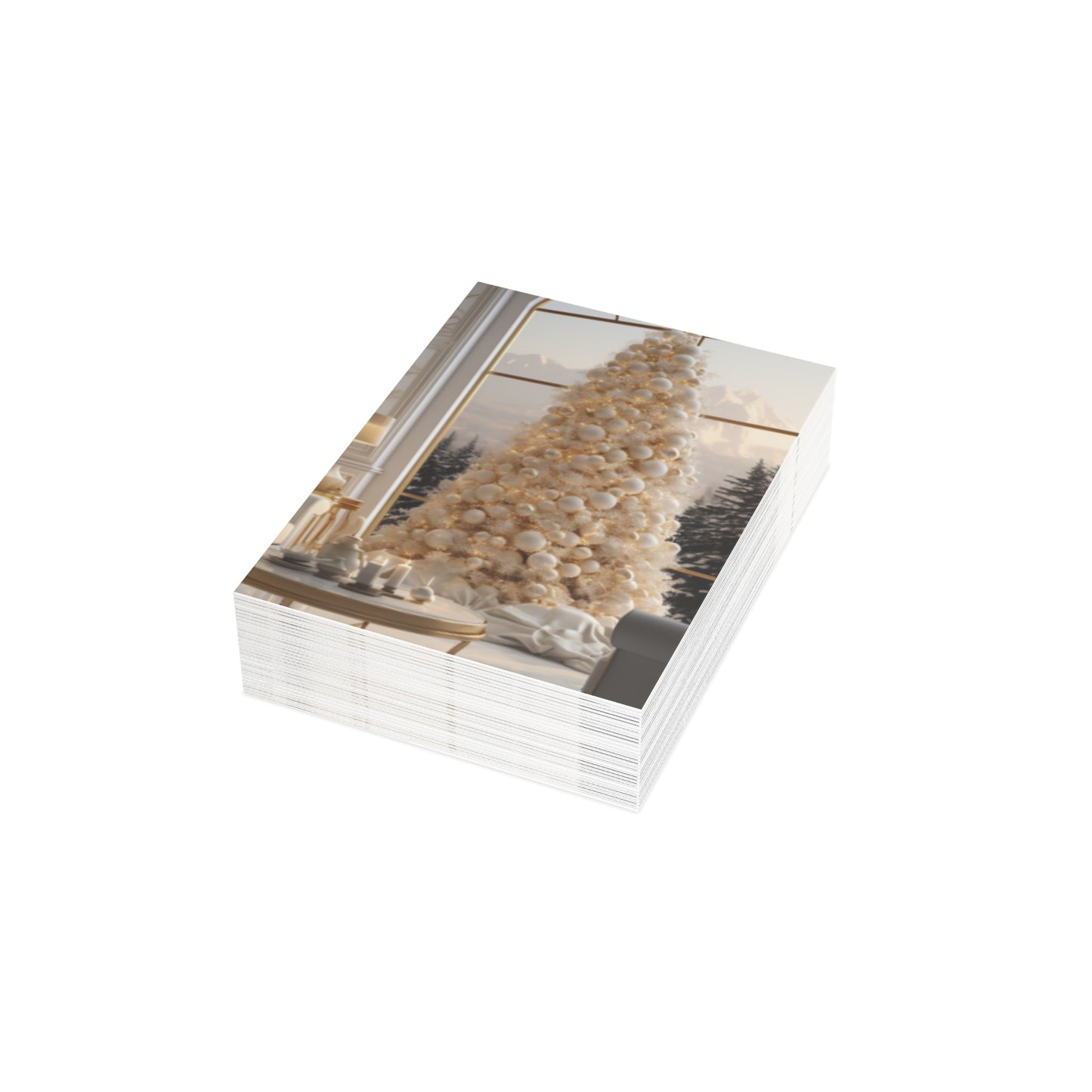 Elegance in Gold & White Christmas Notecards (1, 10, 30, and 50pcs)