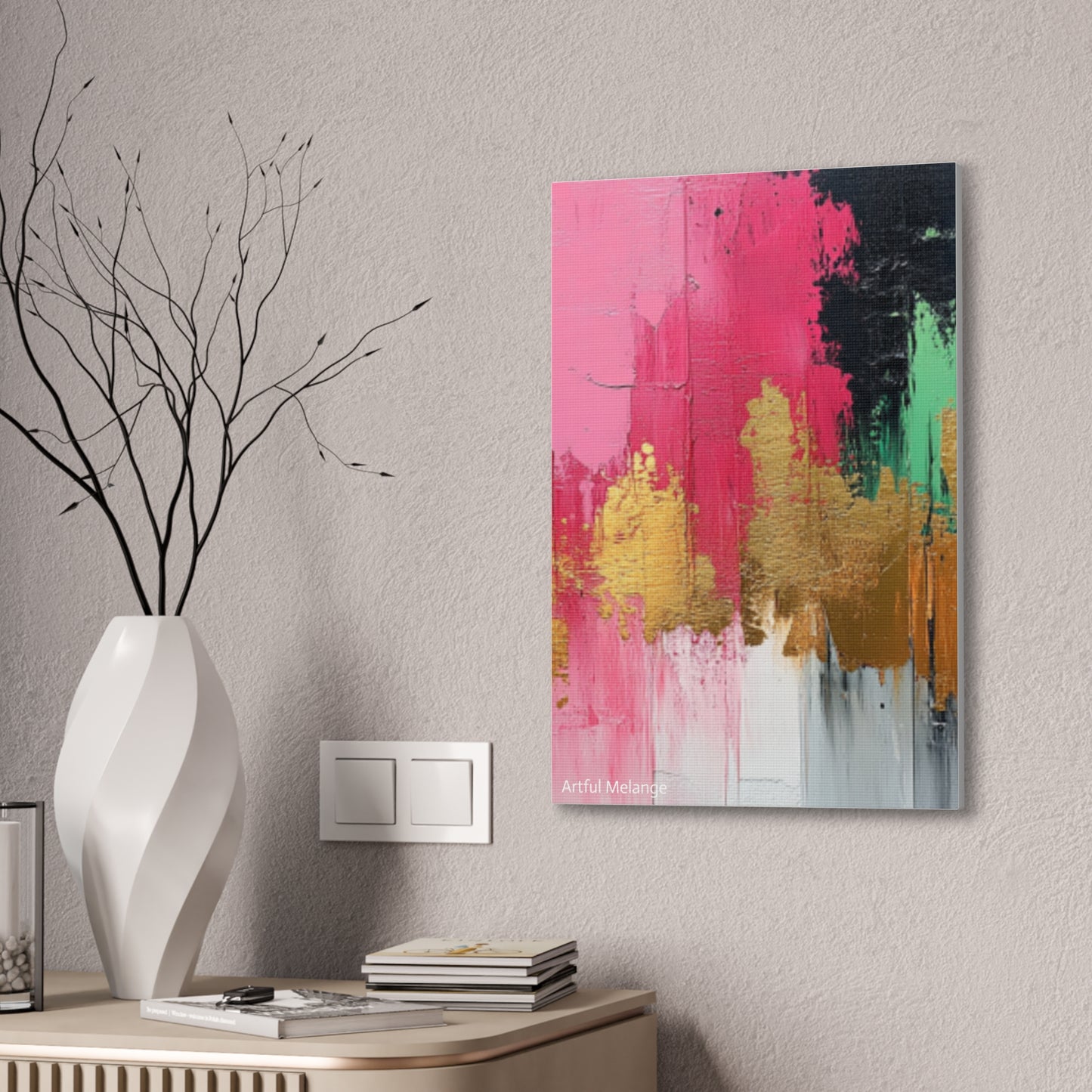 Acrylic Abstract Canvas Print - Homage to the Divine Nine/Pink Green Black and Gold 1