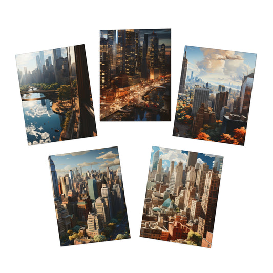 Skyline Vista: Hyper-Realistic 3D Cityscape Note Cards (5-Pack)