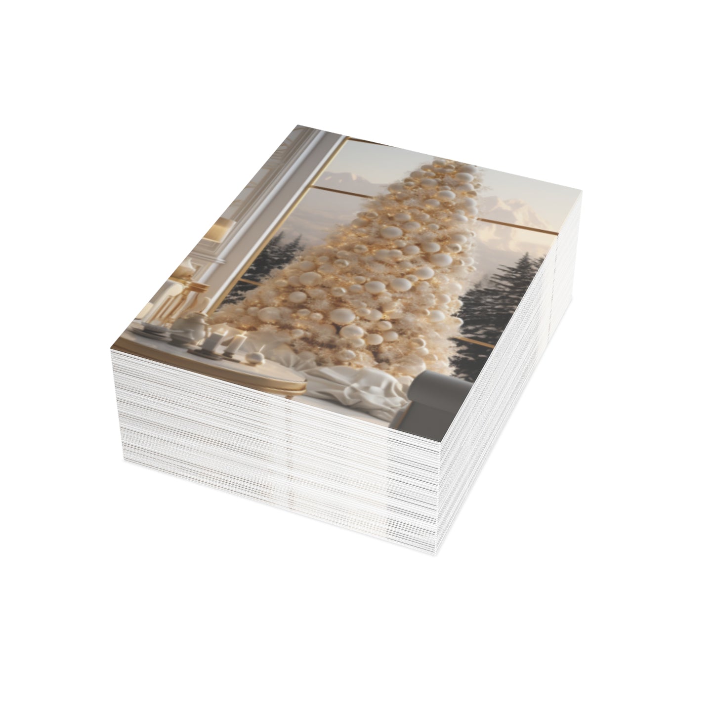Elegance in Gold & White Christmas Notecards (1, 10, 30, and 50pcs)