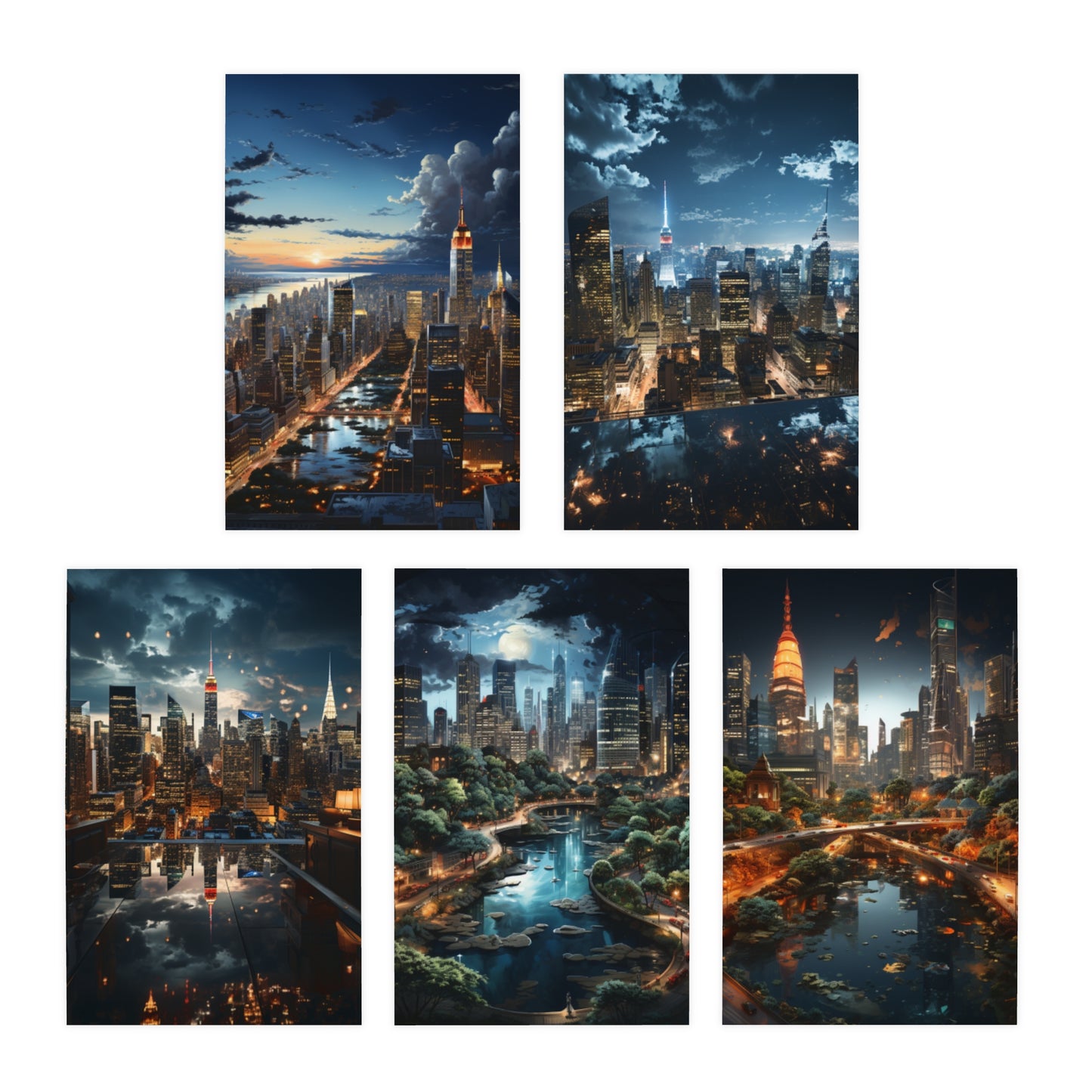 Skyline Vista: Hyper-Realistic 3D Cityscape Note Cards (5-Pack)
