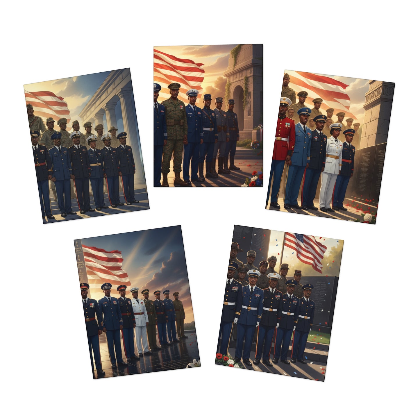 Honoring Black Military Service – Memorial Day Greeting Card Set 4/Multi-Design Greeting Cards (5-Pack)