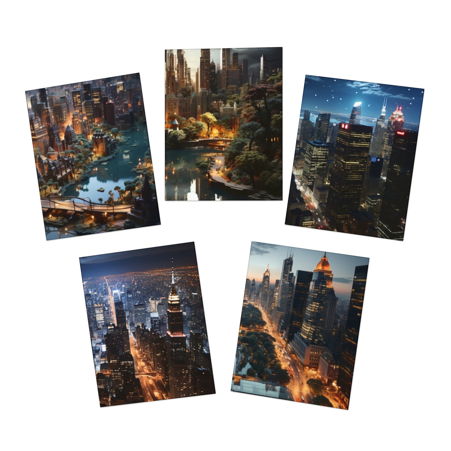 Skyline Vista: Hyper-Realistic 3D Cityscape Note Cards (5-Pack)