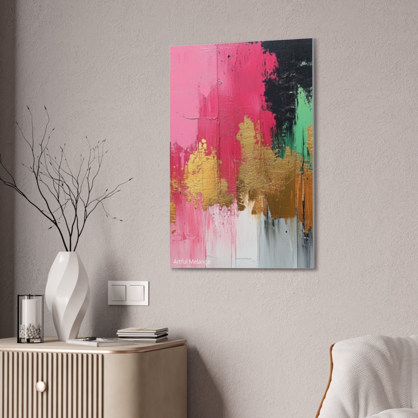 Acrylic Abstract Canvas Print - Homage to the Divine Nine/Pink Green Black and Gold 1