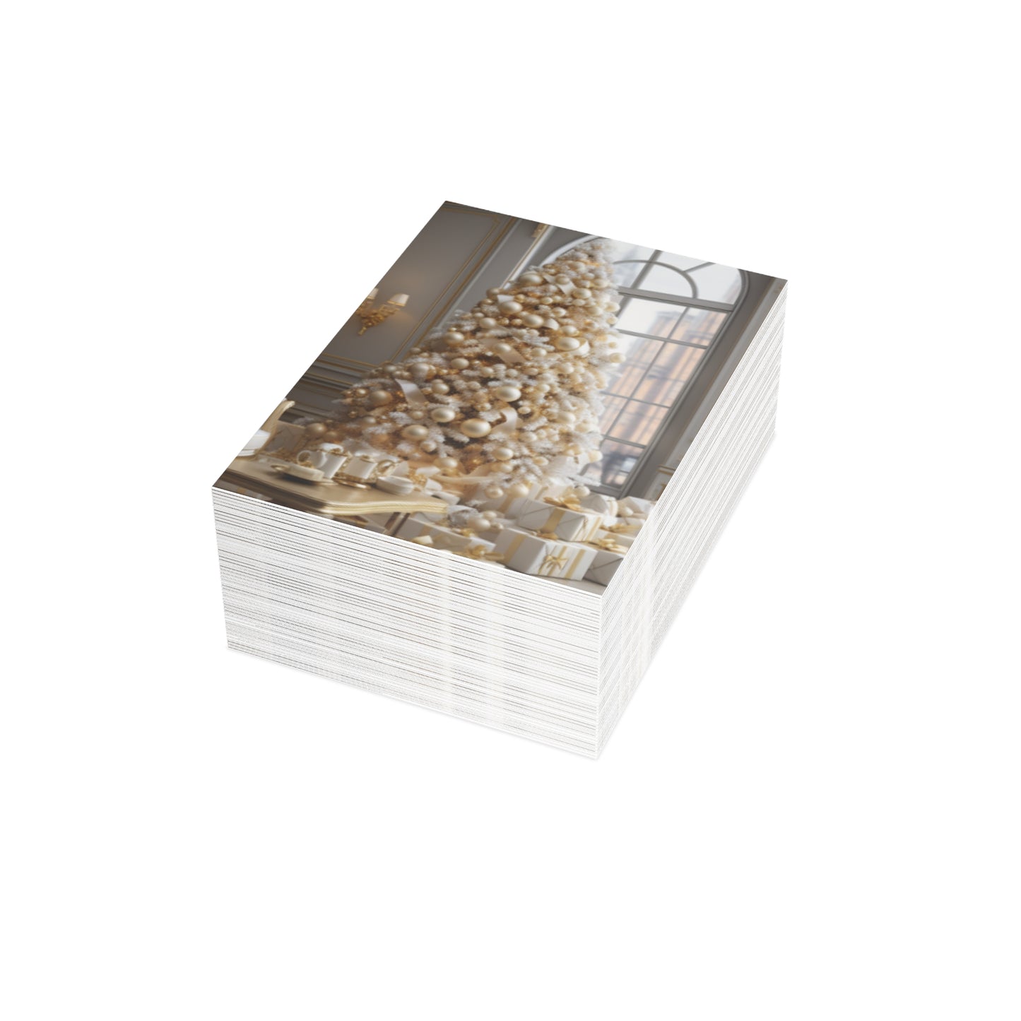Elegance in Gold & White Christmas Notecards (1, 10, 30, and 50pcs)