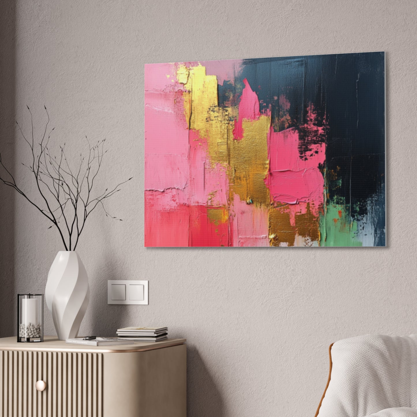 Acrylic Abstract Canvas Print - Homage to the Divine Nine/Pink Green Black and Gold 3