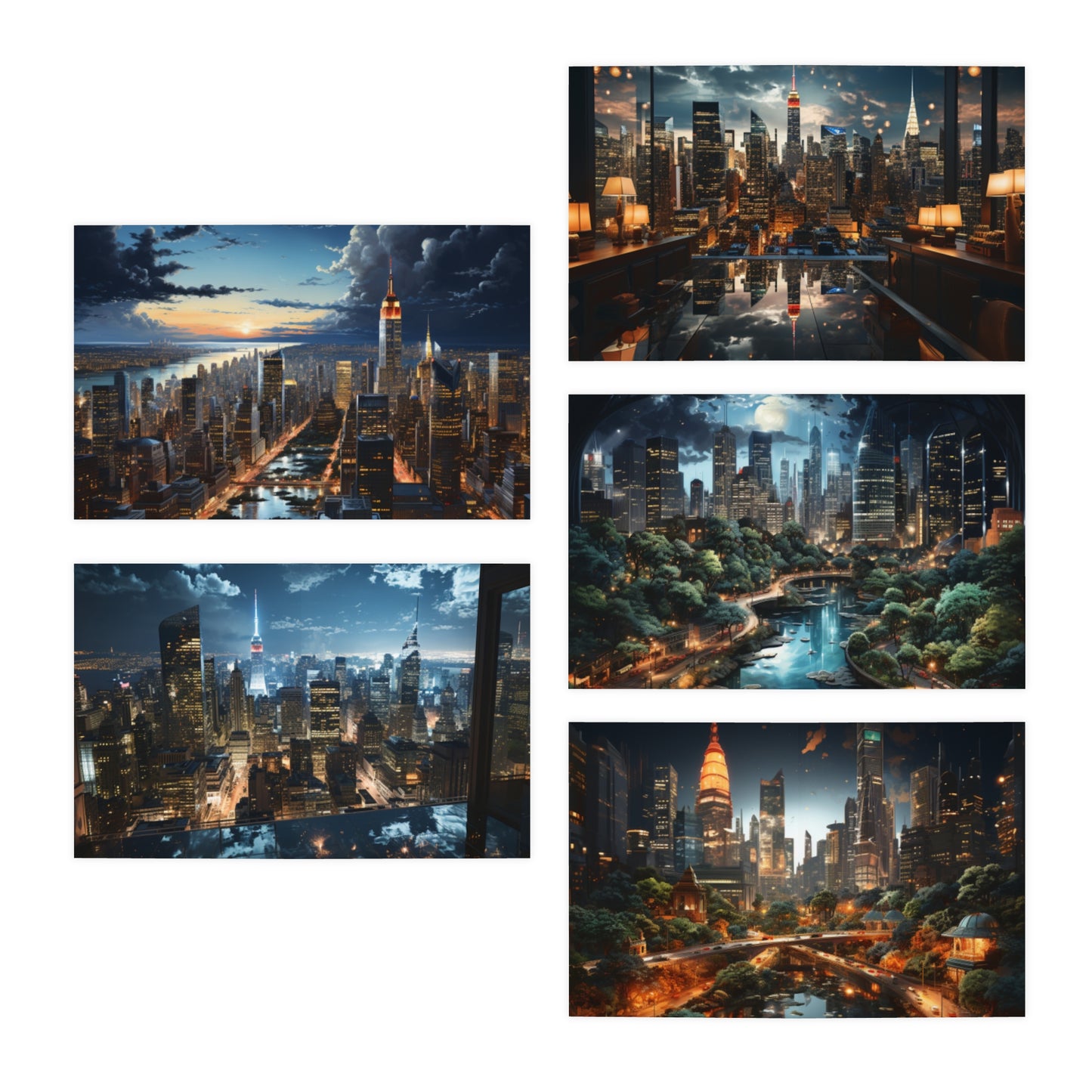 Skyline Vista: Hyper-Realistic 3D Cityscape Note Cards (5-Pack)