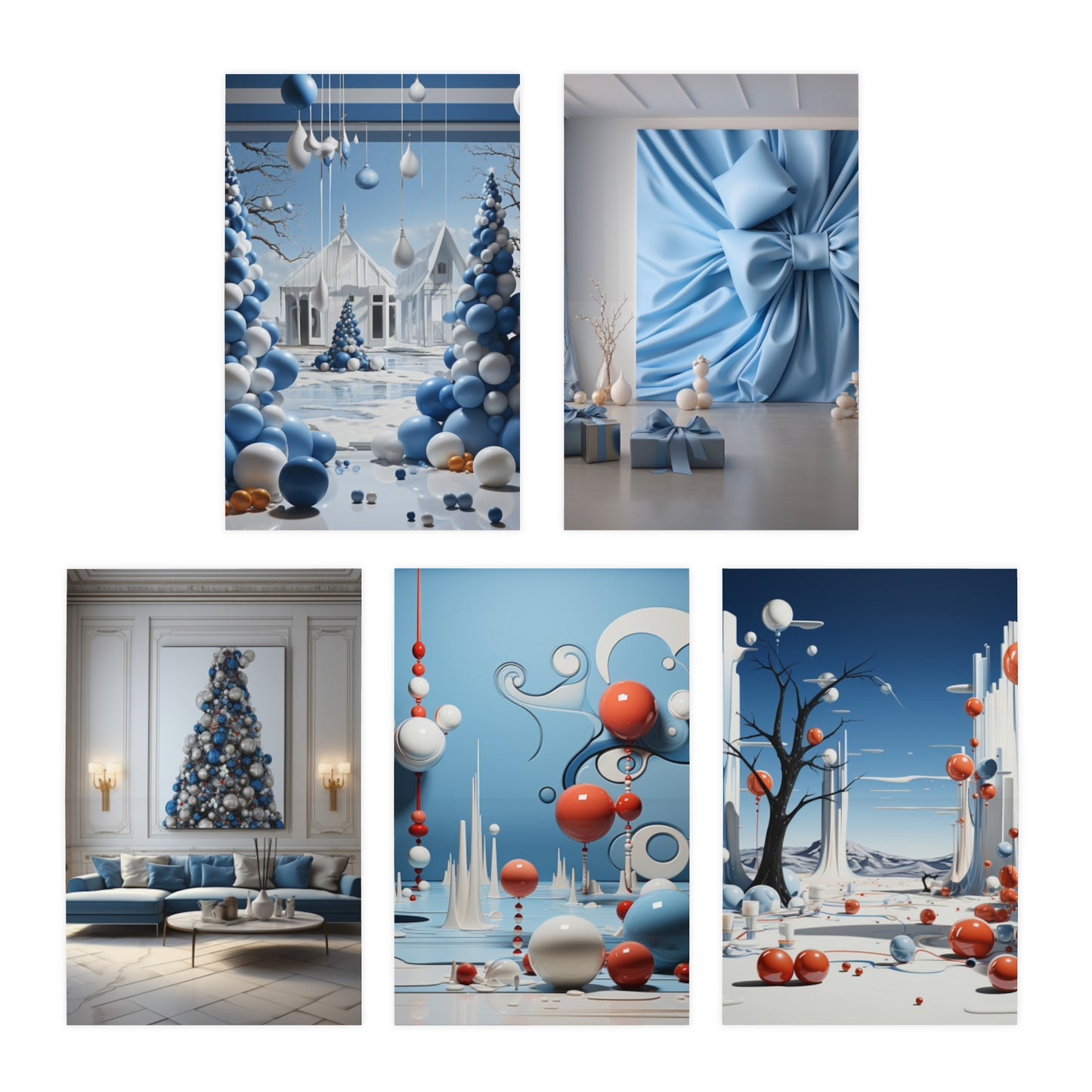 Euphoric Elegance: Vibrant Holiday Greeting Card Set (5-Pack)