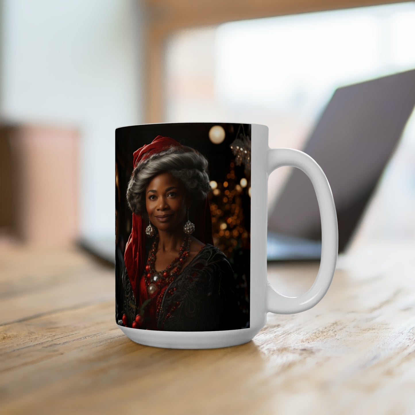 Queen Claus   White Ceramic Holiday Mug 15oz