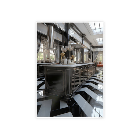 Modern Kitchen Poster with City and Garden Views