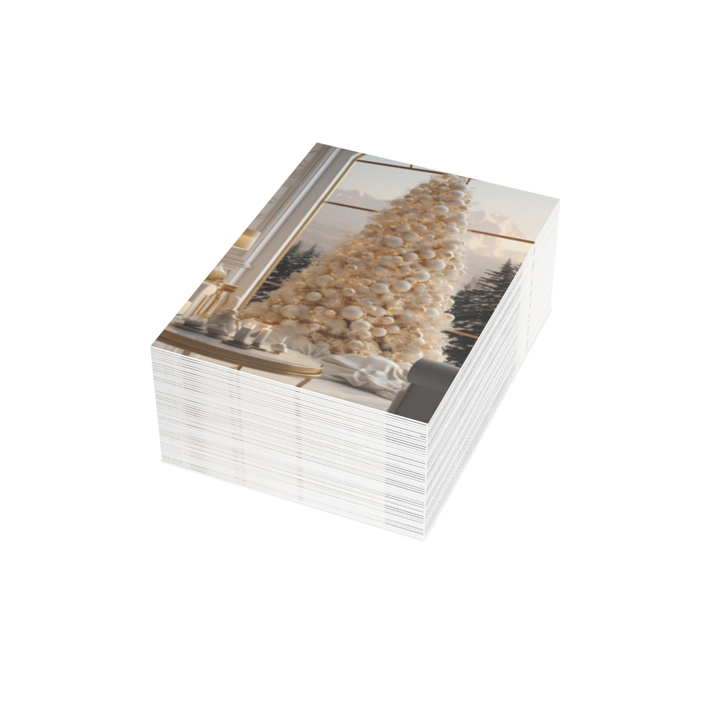 Elegance in Gold & White Christmas Notecards (1, 10, 30, and 50pcs)