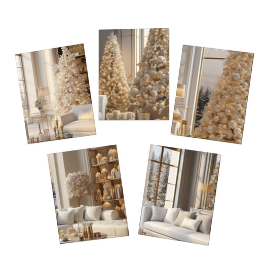 Elegance in Gold and White Christmas Notecards(5-Pack)