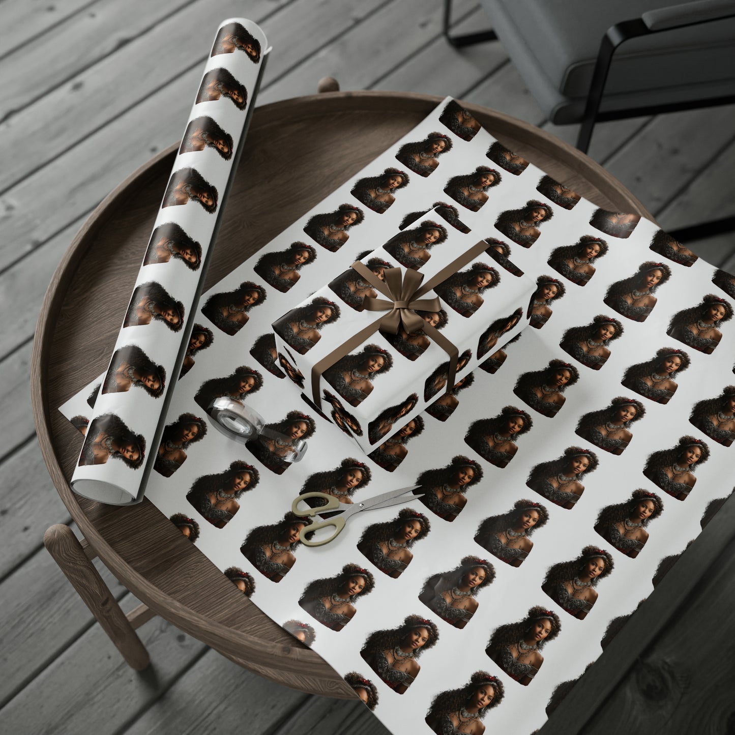 Afro-Centric Princess Claus Holiday Wrapping Paper - Dark & Rich Textured Design