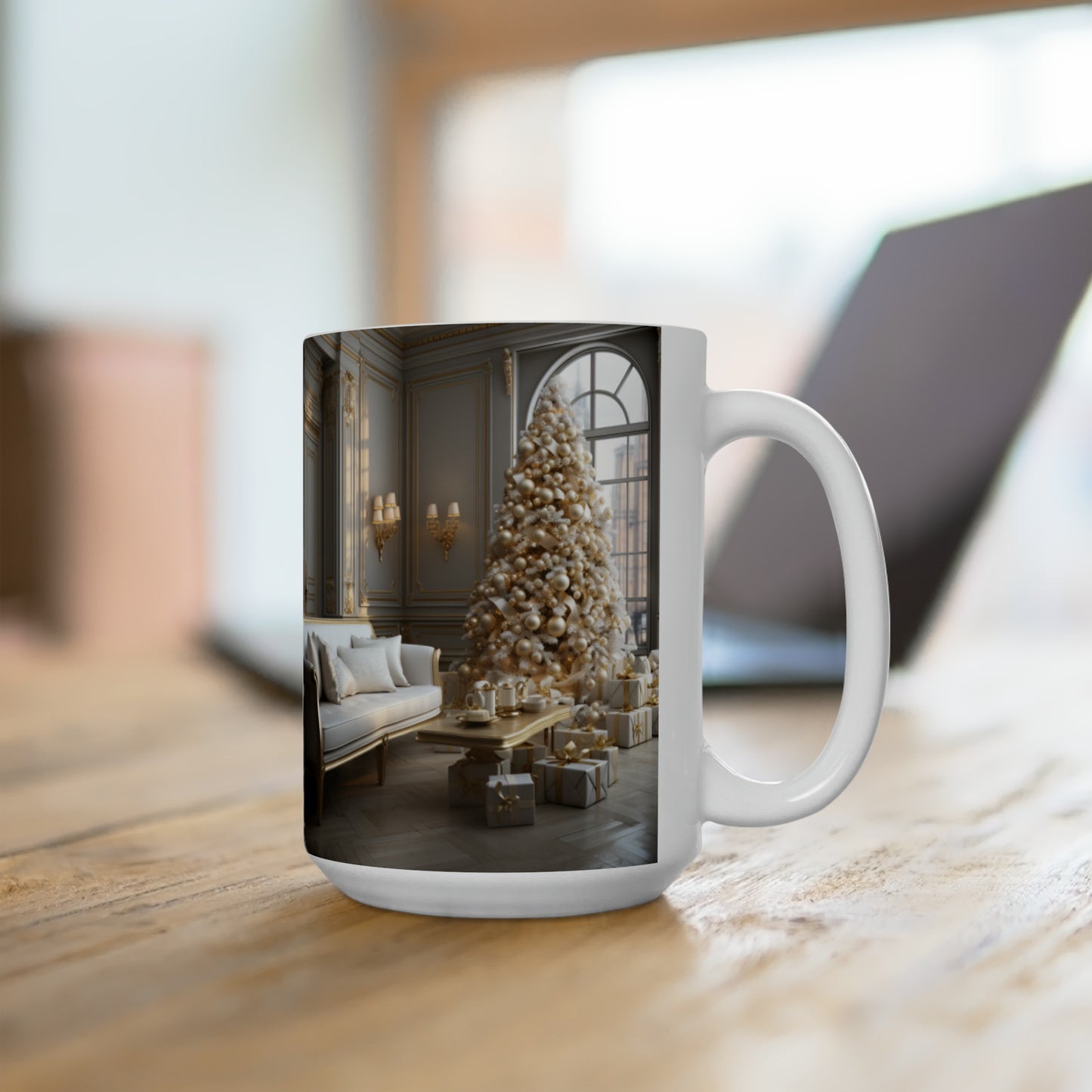Elegance in Gold & White Holiday Mug15oz