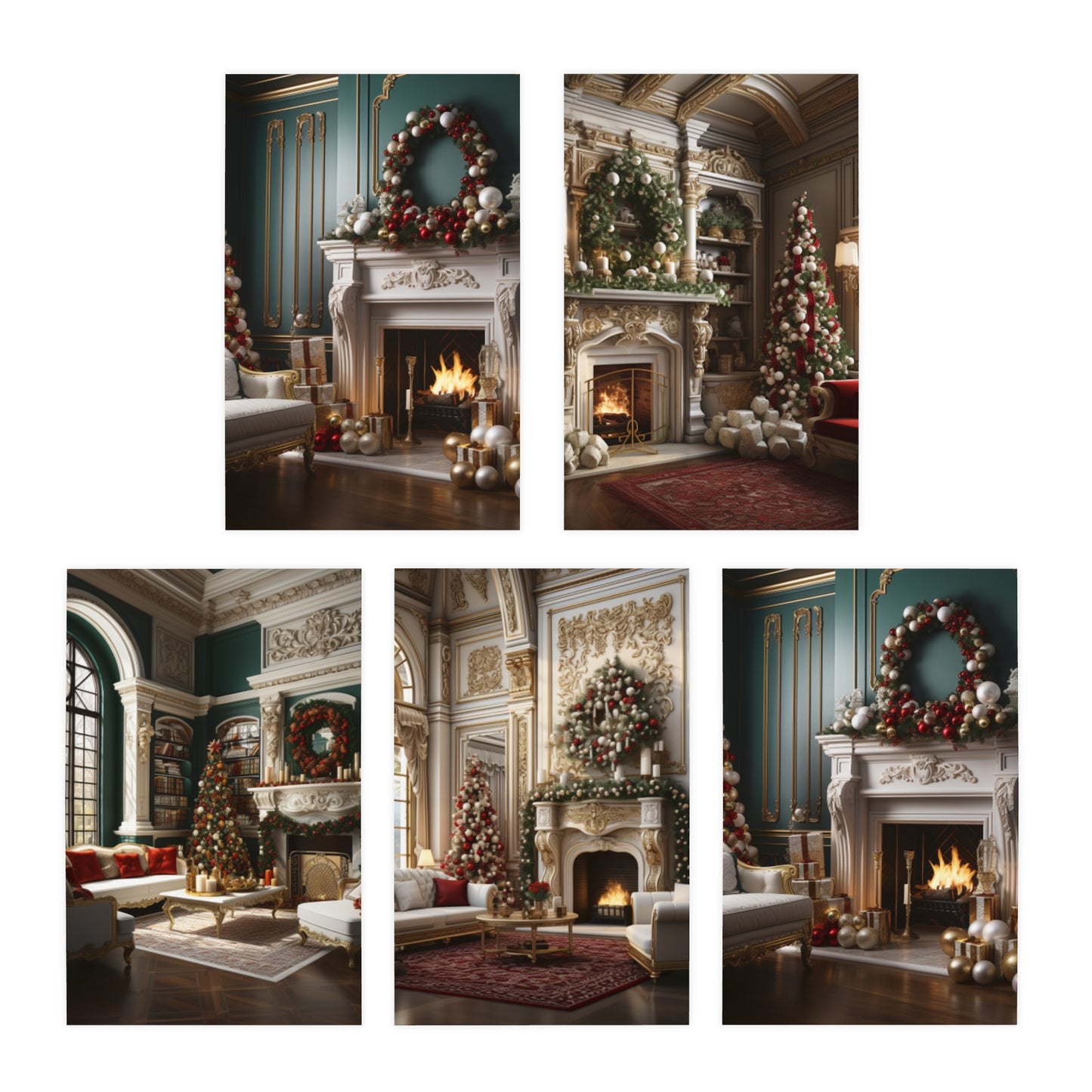 Regal Radiance: Opulent Christmas Greeting Cards (5-Pack)
