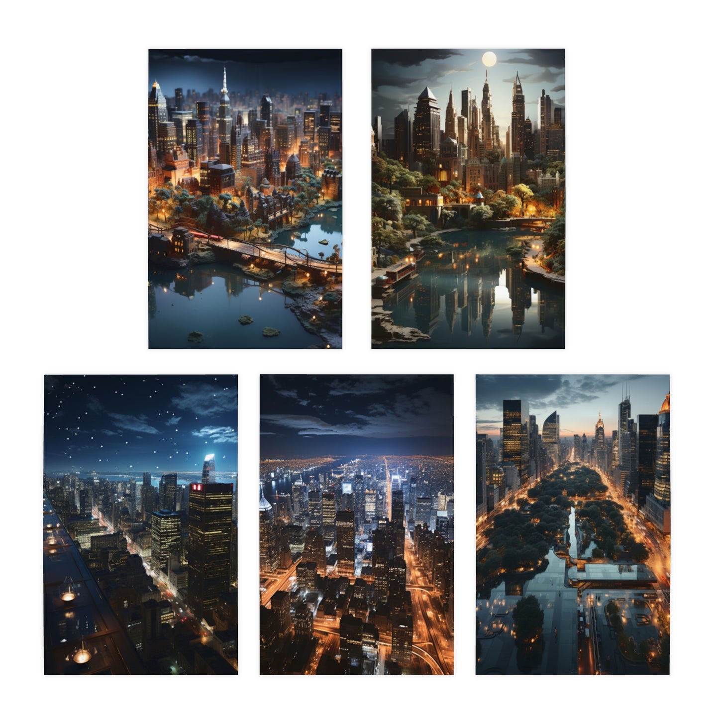 Skyline Vista: Hyper-Realistic 3D Cityscape Note Cards (5-Pack)