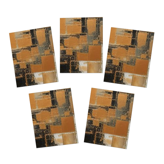 Elegance in Ink: Gold & Black Abstract Art Note Card Set(5-Pack)