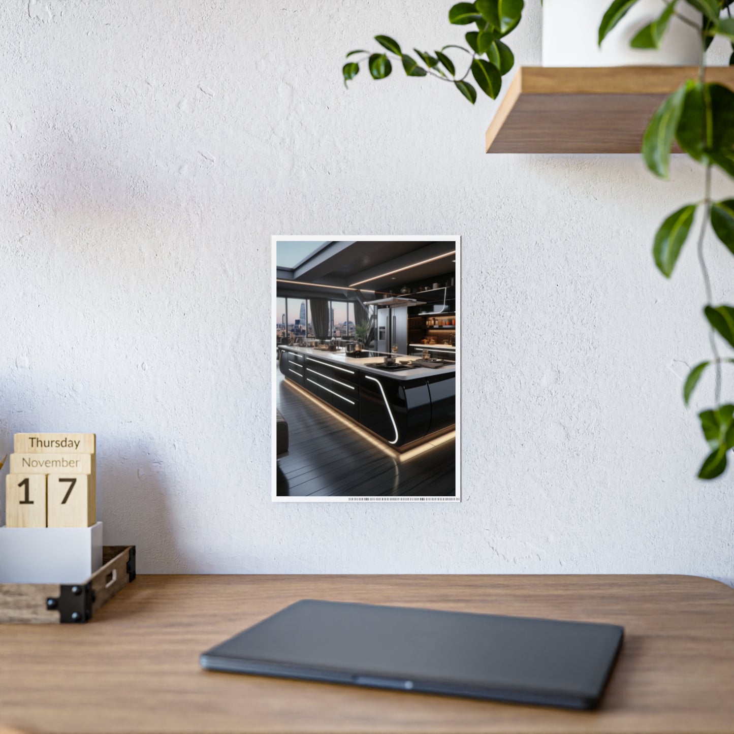Urban Chic Meets Nature's Calm- Modern Kitchen Poster