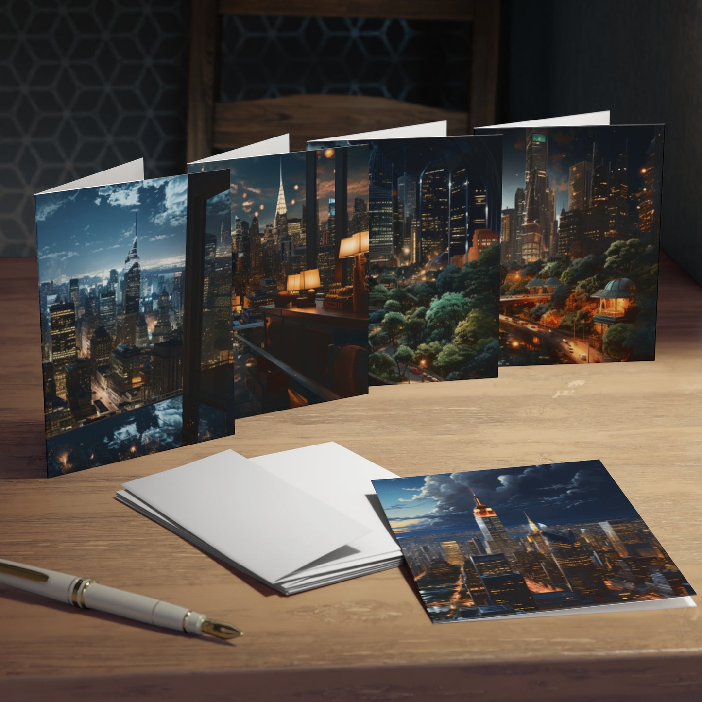 Skyline Vista: Hyper-Realistic 3D Cityscape Note Cards (5-Pack)