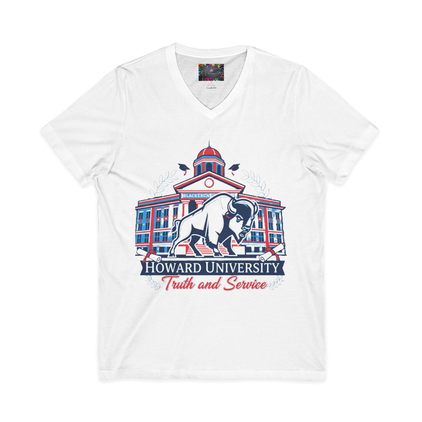 Howard University/ Truth and Service Unisex V-Neck T-Shirt 8