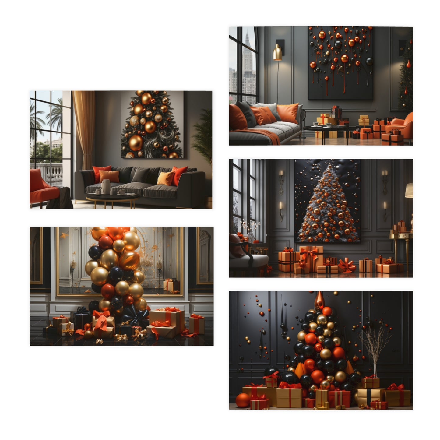 Euphoric Elegance: Vibrant Holiday Greeting Card Set (5-Pack)