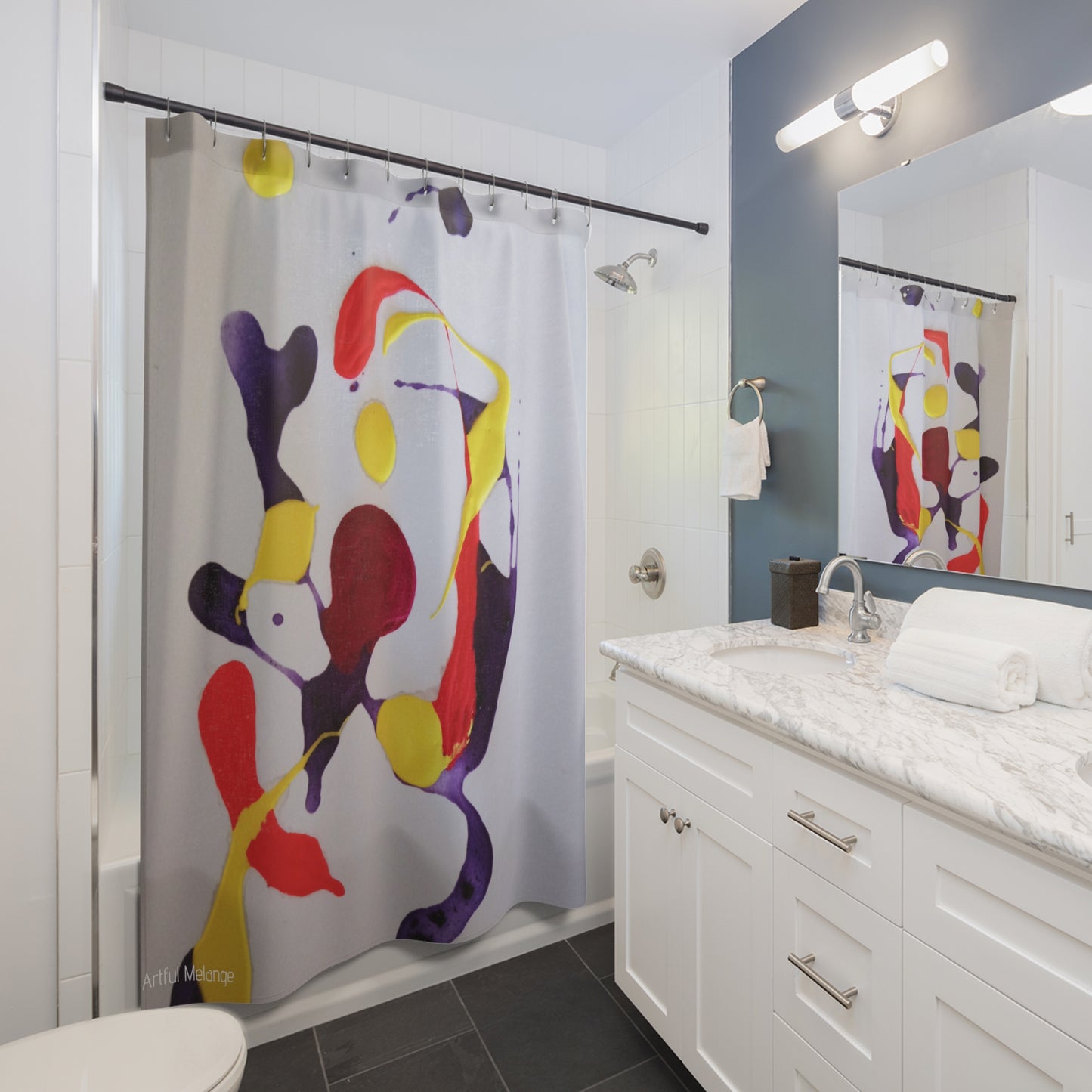 Canvas Cascade: Abstract Acrylic Art Shower Curtain Collection