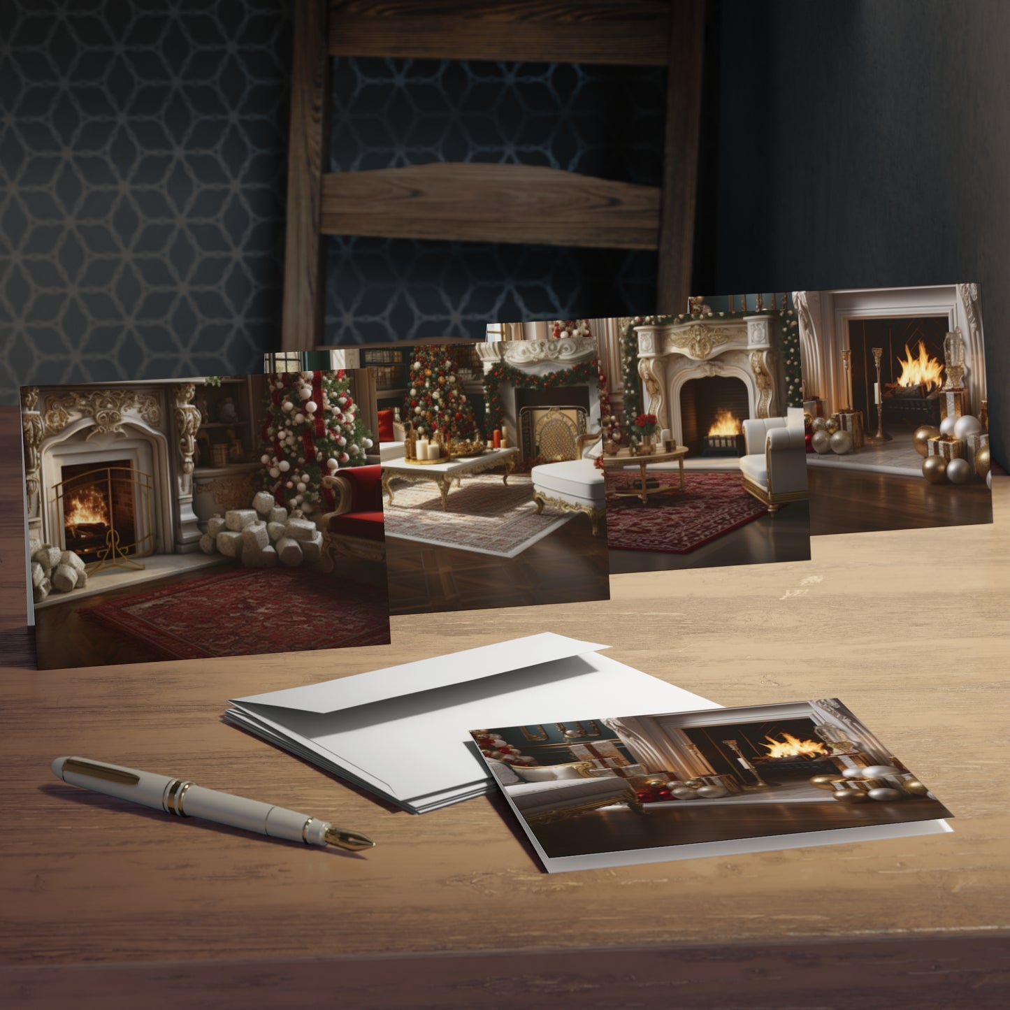 Regal Radiance: Opulent Christmas Greeting Cards (5-Pack)