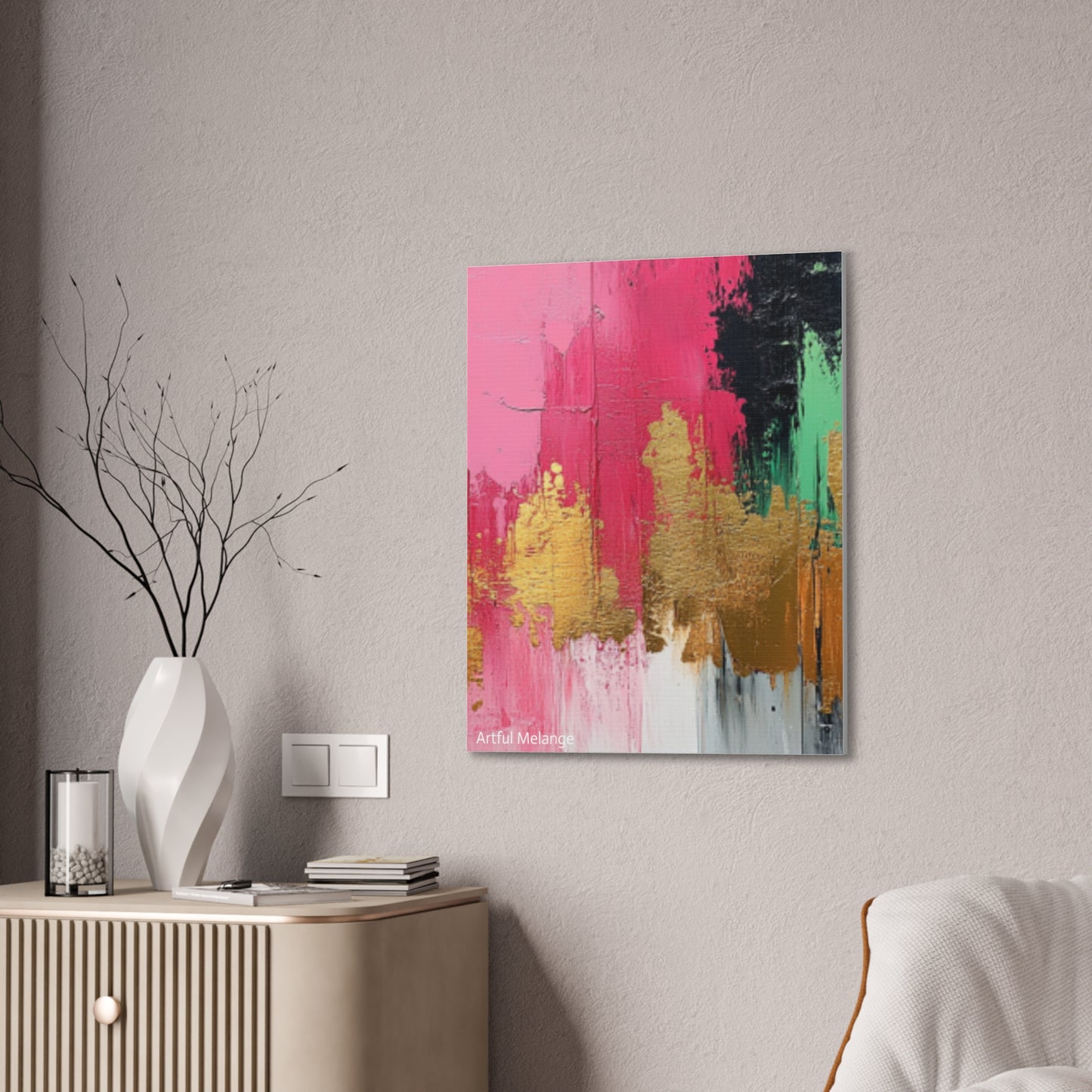 Acrylic Abstract Canvas Print - Homage to the Divine Nine/Pink Green Black and Gold 1