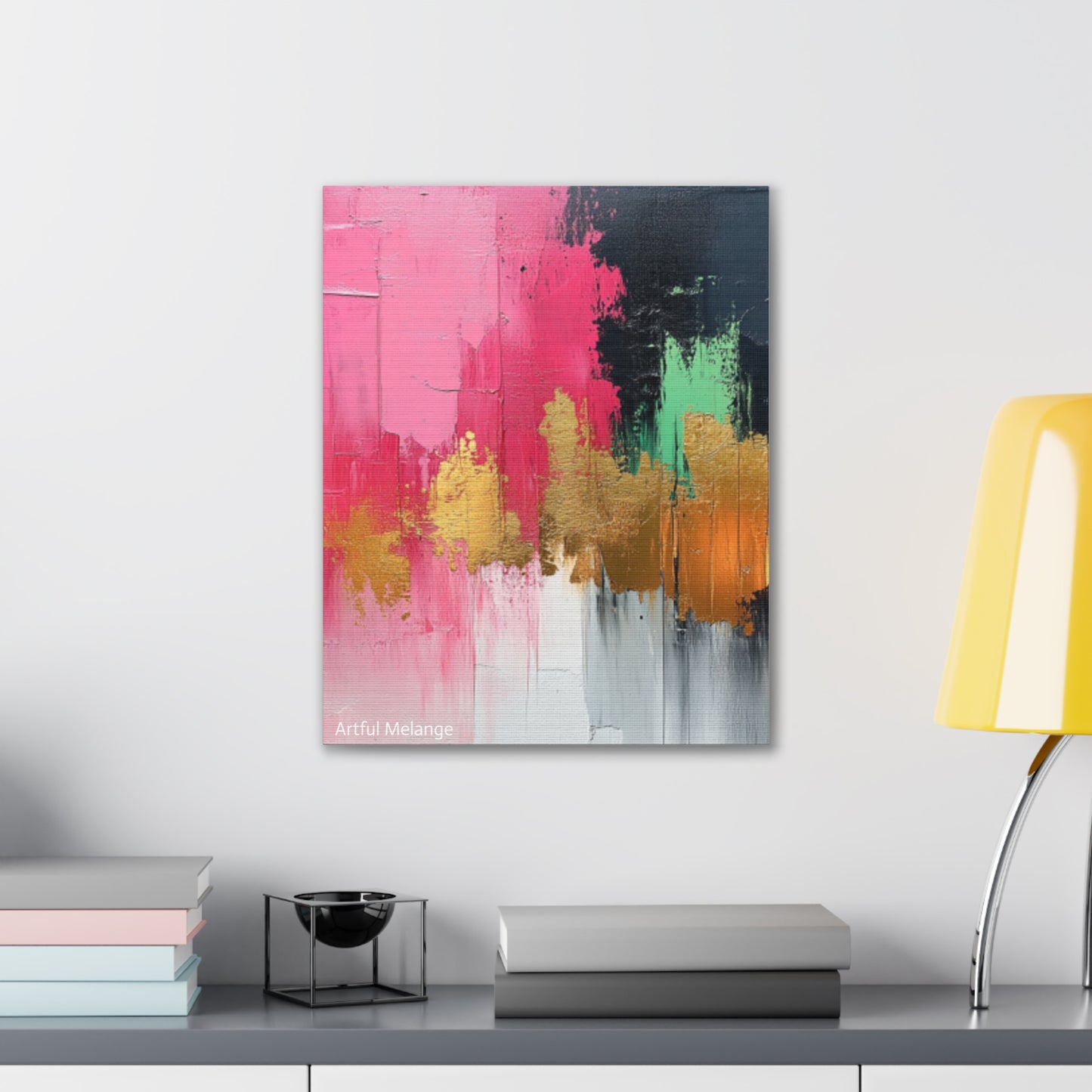 Acrylic Abstract Canvas Print - Homage to the Divine Nine/Pink Green Black and Gold 1