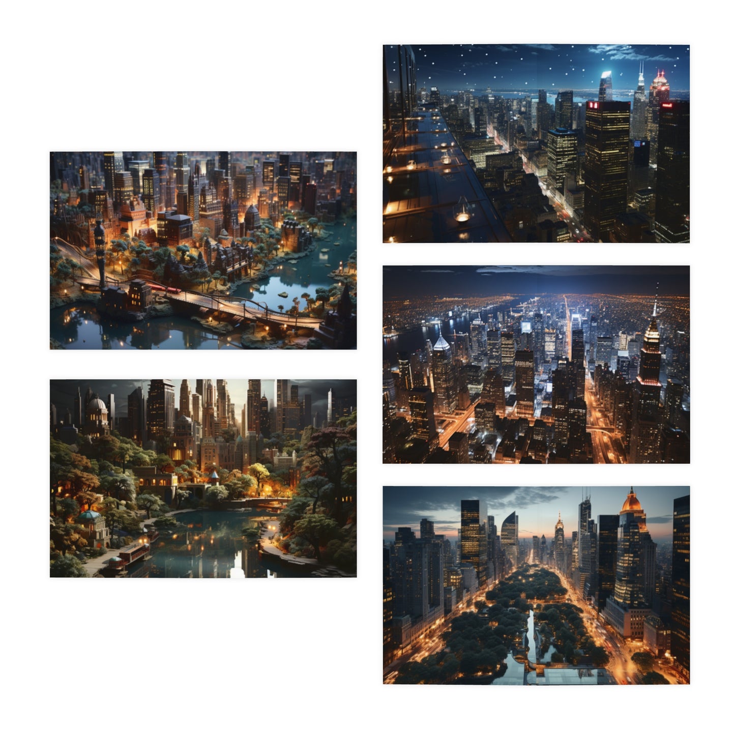 Skyline Vista: Hyper-Realistic 3D Cityscape Note Cards (5-Pack)